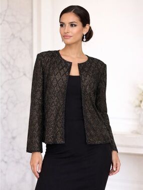 Oleg Cassini Beaded Evening Jacket XL Black Silk Wedding Guest Mother of Bride